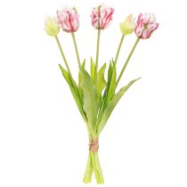 Artikel Kunstblumenstrauss mit 5 künstlichen Papageientulpen, 40 cm, rosa-weiss