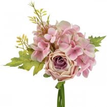 Kunstblumenstrauß, Hortensien Strauß mit Rosen Rosa 32cm