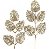 Artikel Kunstpflanzen, Zweig Deko, Deko Blatt Golden Glitter L36cm 10St