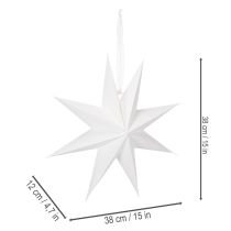 Artikel LED Stern zum Aufhängen aus Kunststoff mit Timer 38 cm warmweiss