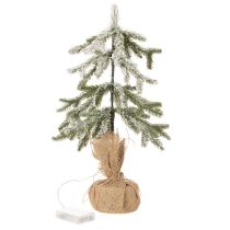 Artikel Künstlicher Tannenbaum mit LED 50 cm beschneit im Jutesack für Innen