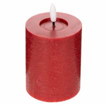 Artikel LED-Stumpenkerze aus Echtwachs, 12 cm, weinrot, mit Timer und warmweissem Licht