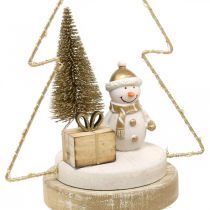 Artikel Tischdeko LED Tannenbaum-Set H21cm aus Holz und Metall in Altgold, Weiss und Creme