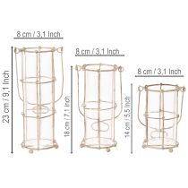 Artikel Laternen-Set Metall und Glas Ø8,5cm H23/18,5/14,5cm 3-teilig Braun/Grau