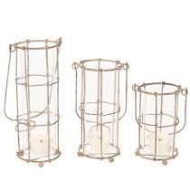 Artikel Laternen-Set Metall und Glas Ø8,5cm H23/18,5/14,5cm 3-teilig Braun/Grau