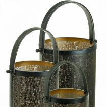 Artikel Deko-Laternen Set aus Metall mit Lochmuster, Schwarz-Gold, H35,5/31/25cm, 3-teilig