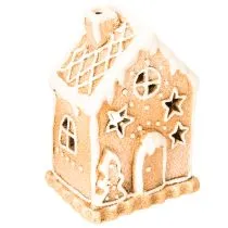 Artikel Teelichthalter Lebkuchenhaus aus Keramik 13cm Braun Weiss