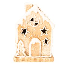 Artikel Teelichthalter Lebkuchenhaus aus Keramik 13cm Braun Weiss