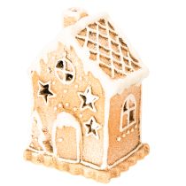 Artikel Teelichthalter Lebkuchenhaus aus Keramik 13cm Braun Weiss