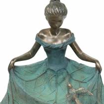 Artikel Vogeltränke Gartenfigur aus Polyresin, Mädchen im Blütenkleid, H 33,5 cm, Bronze-Grün