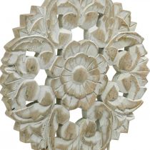 Florales Mandala, Holzdeko zum Stellen, Sommerdeko, Tischschmuck Shabby Chic Natur, Weiß H54,5cm Ø34cm