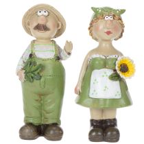 Artikel Dekofiguren Bauernpaar aus Kunststein Höhe 17 cm grün-weiss im 2er-Set für Innenbereich