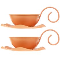 Artikel Metall-Deko-Tasse mit Unterteller Orange Ø11,5cm H6cm, 2er-Set