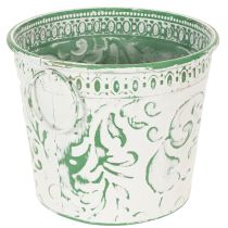 Artikel Metall-Pflanzkübel 3er-Set mit Henkeln, Prägung, Shabby Chic Weiss/Grün, Ø25,5/20,5/15,5cm, H20,5/18,5/16cm