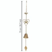 Artikel Metall-Windspiel mit Herz, Glocke und Schmetterling, antik, Türkisgrün, 72cm, Gartendeko
