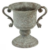 Artikel Metall Deko Pokal mit Henkel Braun Weiß Ø13,5cm H19,5cm