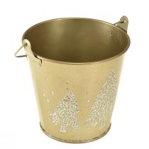 Artikel Metall Übertopf mit Tannenbaum-Motiv Gold Ø12cm H11,5cm Innenbereich