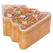 Artikel Metall Keksdose in Lebkuchenoptik Tannenbaum und Haus 14cm 2er-Set