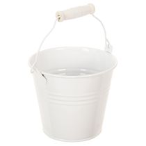 Artikel Metalleimer weiss Ø12cm H10cm mit Holzgriff im 8er-Set für Innen- und Aussenbereich