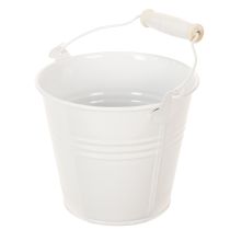 Artikel Metalleimer weiss Ø12cm H10cm mit Holzgriff im 8er-Set für Innen- und Aussenbereich