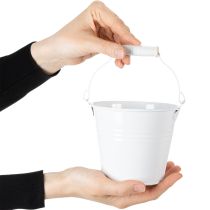 Artikel Metalleimer weiss Ø12cm H10cm mit Holzgriff im 8er-Set für Innen- und Aussenbereich