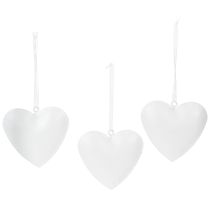 Artikel Herzanhänger aus Metall mit floralen Mustern, 7 cm, Weiss, 6er Set
