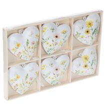 Artikel Herzanhänger aus Metall mit floralen Mustern, 7 cm, Weiss, 6er Set