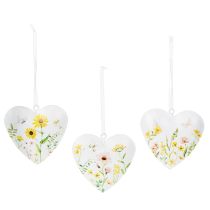 Artikel Herzanhänger aus Metall mit floralen Mustern, 7 cm, Weiss, 6er Set