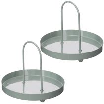 Artikel Rundes Metall-Tablett mit Griff, 18 cm, hellgrün, für Küche und Esstisch