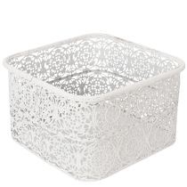 Artikel Weisse Metallschalen mit Spitzenmuster, rechteckig, Dekogefässe 3er-Set, 27/23/19 cm, für Innenbereich