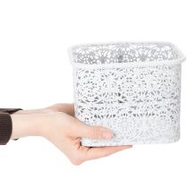 Artikel Weisse Metallschalen mit Spitzenmuster, rechteckig, Dekogefässe 3er-Set, 27/23/19 cm, für Innenbereich