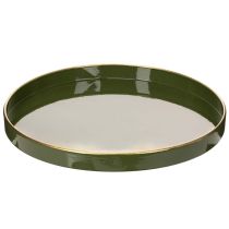 Artikel Deko-Tablett aus Metall, 30 cm, grün mit goldfarbener Kante