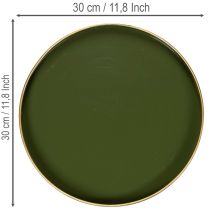 Artikel Deko-Tablett aus Metall, 30 cm, grün mit goldfarbener Kante