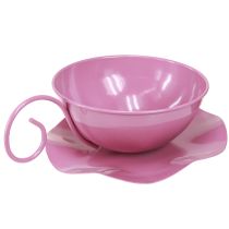 Artikel Metalltasse mit Unterteller Ø16cm H9cm Pink – Dekorationsschale oder Pflanzgefäss