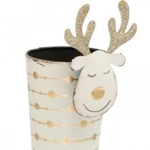 Artikel Rentier-Pflanztopf Metall Weiss Gold Ø8,5cm H28cm Weihnachtdeko