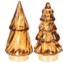 Artikel Glas-Weihnachtsbäume mit LED-Licht, 13 cm, Braun-Gold, 2er-Set, für Innenbereich