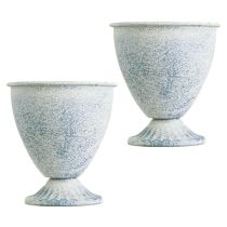 Artikel Metall-Pokalvase Kelchform Weiss-Blau 11,5 cm 2er-Set Vintage-Deko