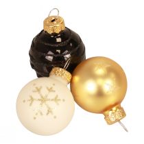 Mini-Weihnachtskugeln Glas Weiß Schwarz Gold Ø3cm 9St