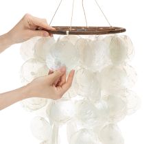 Artikel Rundes Capiz-Windspiel aus Muscheln mit Holzrahmen 70 cm in Grün