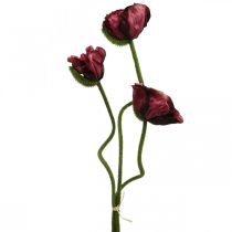 Künstliche Mohnblume Kunstpflanze Rot L55/60/70cm 3er-Set