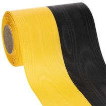 Artikel Moiré Kranzband aus Taft 150mm Gelb-Schwarz – Dekorationsband für Trauerkränze und Gestecke, 25m Rolle