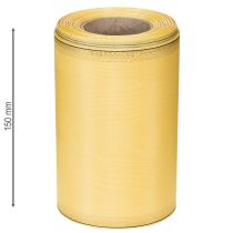 Artikel Moiré Kranzband Gelb mit Goldverzierung, Dekoband Floristik, Acetat/Polyester 150mm x 25m