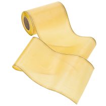 Artikel Moiré Kranzband Gelb mit Goldverzierung, Dekoband Floristik, Acetat/Polyester 150mm x 25m