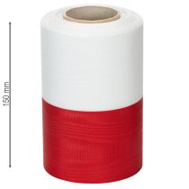Artikel Moiré-Kranzband aus Acetat, 150 mm, Weiss-Rot, 25 m, Dekoband für Trauerflor