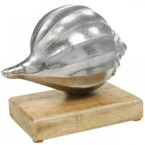 Muschel aus Metall, maritime Deko zum Stellen Silbern, Naturfarben H15cm B18,5cm