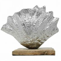 Artikel Muschel aus Metall mit Holzfuss, Silber, Natur, 16×19 cm
