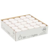 Artikel Nachtlichter Teelichter Weiss mit Plastikhülle Ø3,8cm H3cm 8 Stunden 50 Stück