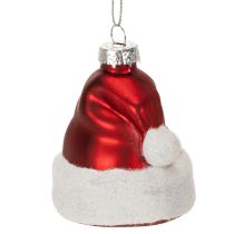 Artikel Weihnachtskugeln Nikolausmütze Glas Rot-Weiss 8cm 6 Stück