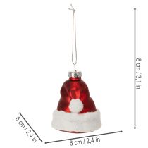 Artikel Weihnachtskugeln Nikolausmütze Glas Rot-Weiss 8cm 6 Stück