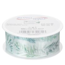 Artikel Organzaband Chiffonband mit Blattmotiv Grün-Weiss 40mm x 15m
